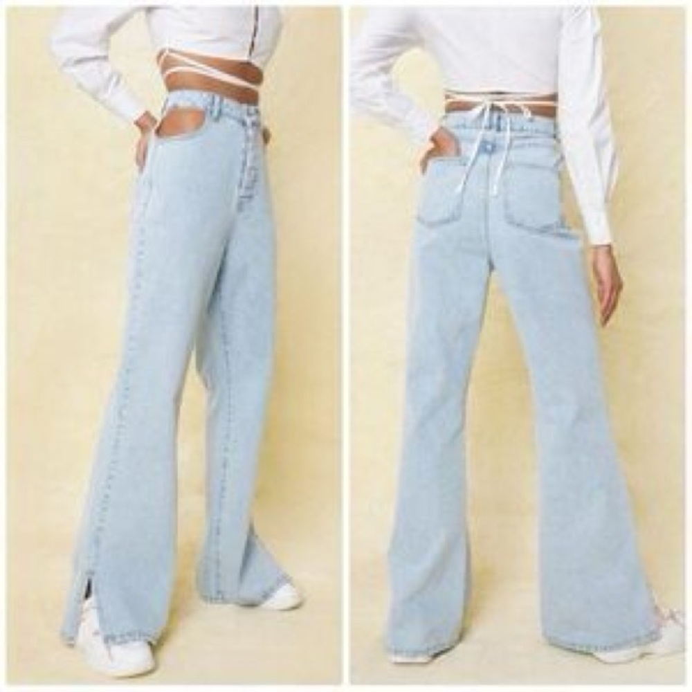 Nasty Gal Cutout Light Blue Cutout Wide-Leg Jeans